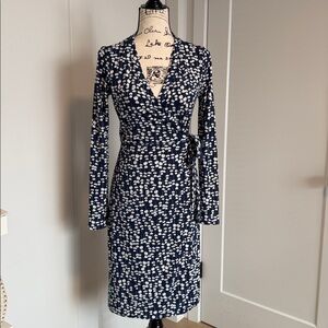 Beautiful Blue Wrap Dress with white floral print